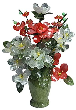 Feng Shui， Konstgjorda krukväxter Konstgjorda Bonsai Jade Vas Bonsai Faux Pion Blomkrukväxt