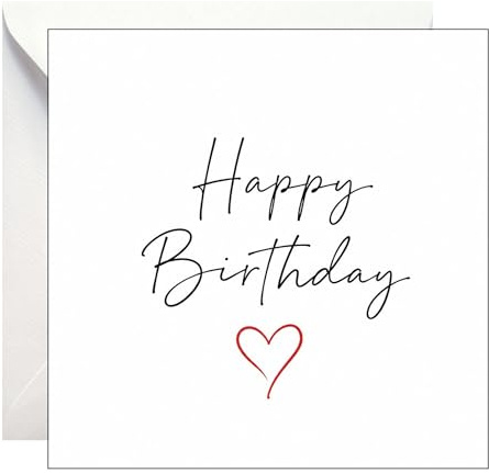 Geburtstagskarte Herz – Happy Birthday Glückwunschkarte im minimalistischen Design – Moderne und elegante Grußkarte zum Geburtstag – Klappkarte mit Umschlag – 14,8 x 14,8 cm