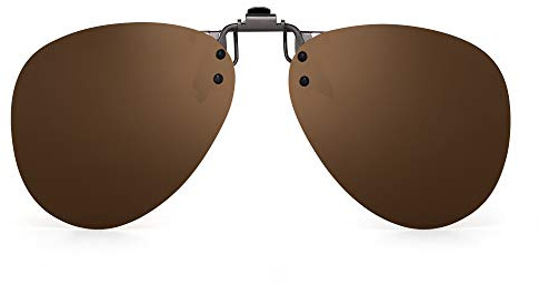 JM Polarized Clip on Sunglasses Frameless Flip Up Aviator Style Lens for Prescription Glasses Brown