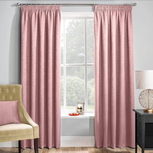 Enhanced Living Matrix Pink Blockout Pencil Pleat Curtains - 66 x 72 inch (168 x 183cm) - Thermal Blush Pink Curtains for Bedroom & Living Room 2 Panels
