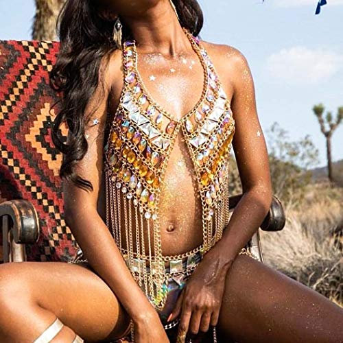Sethain Boho Körperkette Gold Funkelnd Acrylketten oben Strand-Bikini-Gürtel Körper Zubehör Schmuck für Frauen und Mädchen