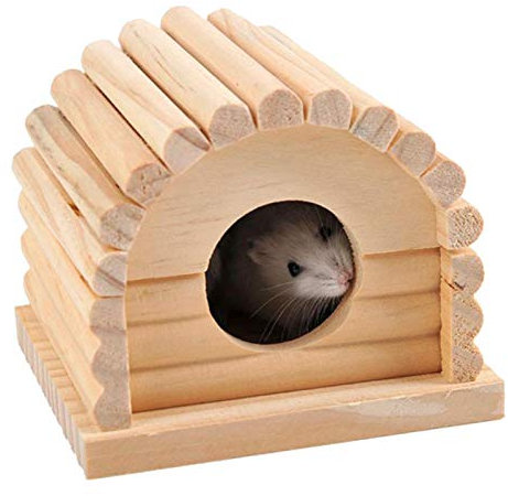 Maison Hamster, Maison en Bois pour Cochon d'Inde Hamster Nains Rat Gerbille Nettoyage Facile Cachette d'angle pour Hamster échelle arquée avec colophane Naturelle Accessoire de Cage pour rongeurs