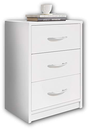 Stella Trading PEPE Nachttisch Weiß - Schlichter Nachtschrank mit drei Schubladen passend zu jedem Bett & Schlafzimmer - 39 x 54 x 28 cm (B/H/T) | Nachtschrank für das Schlafzimmer, 3 Schubfächer, viel Stauraum, moderne Nachtkommode in schlichtem Weiß