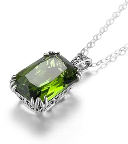 Echtes Sterlingsilber, feiner Schmuck, Halskette, quadratisch, Granat, klassischer Dia-Anhänger für Damen, Accessoires, Silber, Geschenke , Peridot