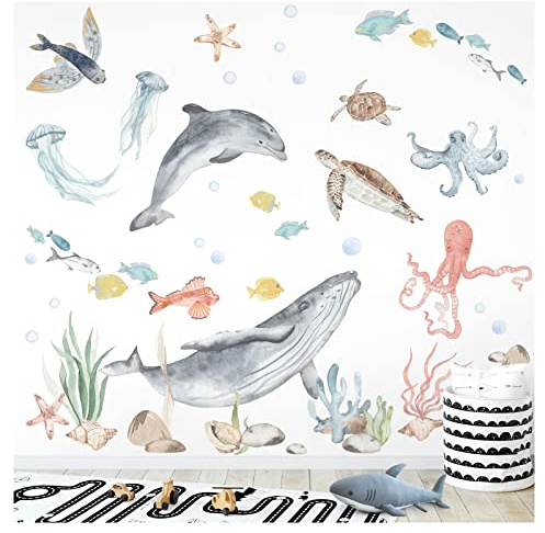 Grandora XXL Wandsticker Unter dem Meer Wandtattoo Fische Unterwasserwelt Kinderzimmer Babyzimmer Wohnzimmer Wandaufkleber Deko DL869-4