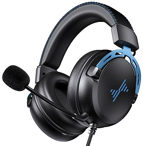 Gaming Headset for PS4 PC Xbox One PS5 Controller, Noise Cancelling Over Ear Headphones with Mic, Surround Sound Wired Gamer Headsets for Computer Laptop Mac Nintendo NES Games