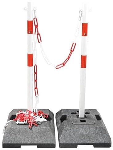ES-Team UvV Kettenständer robuste Absperrpfosten mit roter Reflexstreifen 18 kg Standfestigkeit verschiedene Sets (2er Set)