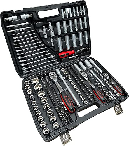 Maletín herramientas 215pz CALIDAD PROFESIONAL carraca 1/2,1/4 y 3/8 llaves, vaso, puntas variadas