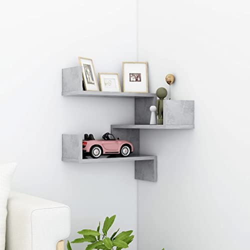 WIFESE Wand Eckregal Hängeregal 40x40x50 cm Wandregale Regalboden Wand Regale Regal Betongrau Schwebend für Wohnzimmer Kinderzimmer Wandregal Holzwerkstoff mit Mattem Finish