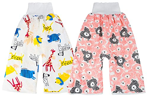 MOEMOE Baby 2 stycken blöjbyxor blöjkjol, hög midja potta träningsbyxor potträning för småbarn barn, vit + rosa, 1–4 år