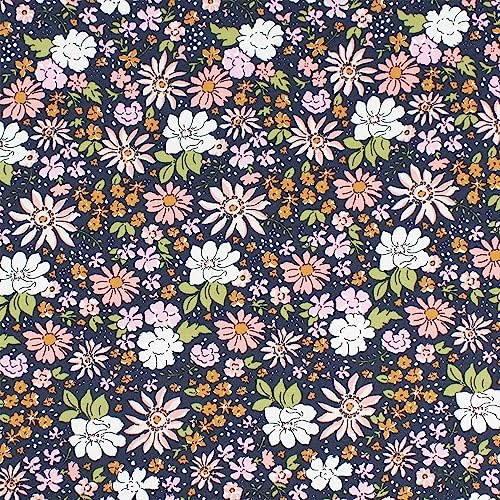 French Terry Stoff Blumen, ungeraut | ab 50cm x 150cm (marine)
