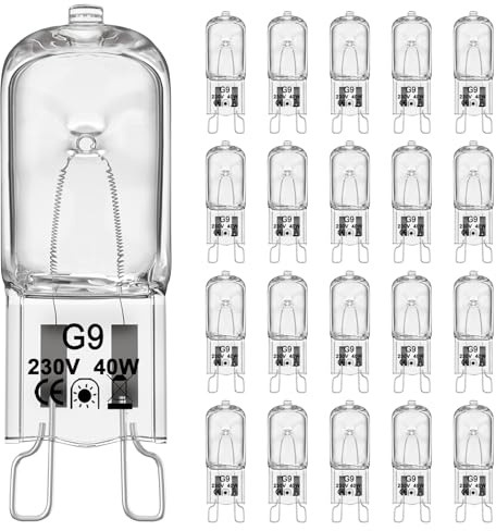 VIIVUU G9 Halogenlampen 40W, 230V Warmweiß Dimmbar 2800K Kein Halogen Kapselglühlampen,520LM Kein Flimmern Leuchtmittel Backofenlampe 40w 300 Grad Backofen Glühbirne fur Dunstabzugshaube 20er pack