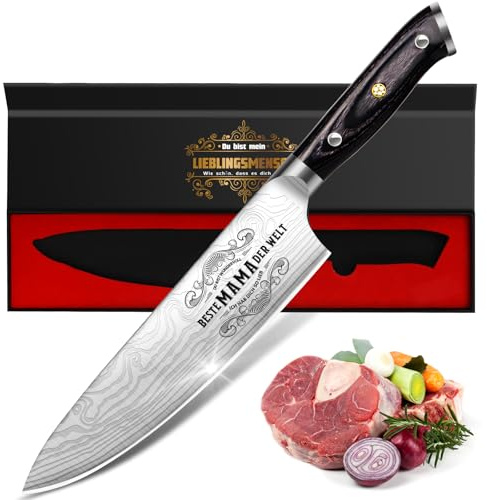 Küchenmesser Scharf Muttertagsgeschenk Geschenke für Mama - 34 Cm Kochmesser Profi Messer, Cool Muttertag Geschenk Geburtstag Geschenkideen für Mutter Frauen Oma, Edelstahl Ergonomischer Fleischmesser