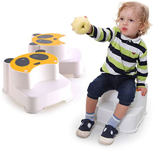 Warmhm 1stück Junge Mädchen Tritthocker Mit Cartoon Panda Muster Rutschfester Fußhocker Für Handwaschungen Doppelschichtiges Design Gelb Für Zuhause Kindergarten Und Mehr