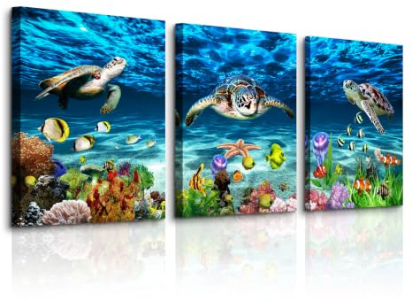 MHARTK66 ästhetische Bilder Wohnzimmer Meer Landschaft Gemälde 30x40 cm | schildkrötenmuster, hd-druck auf leinwand, leicht aufzuhängen, rasch montiert, flexibel nutzbar und als geschenk geeignet