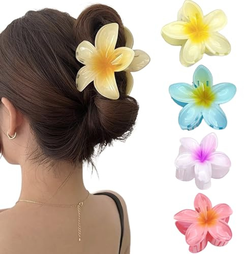 4 Stück Blumen Haarklammern, Blumen Haarklammer Groß für Dickes Haar, Starker Halt, Mehrfarbige Rutschfeste Haarklammern für Frauen für Mädchen Haarstyling Zubehör