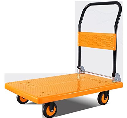 Flachbett-Handwagen Plattformwagen mit leisen Rädern for 360-Grad-Schiebewagen mit klappbarem Griff for Home-Office-Geschäfte, Kunststoffdeck mit hoher Kapazität Schwerlast-Flachbettwagen ( Size : 90*