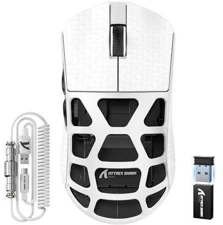 ATTACK SHARK R3PRO 46g Superlight Magnesiumlegierung Maus, 8000Hz Kabellose Abfragerate, 26000 DPI, 2,4G/BT/Kabelgebundene Gaming-Mouse, PixArt PAW3395-Sensor G502, mit Spiralkabel, PC/Mac, Weiß