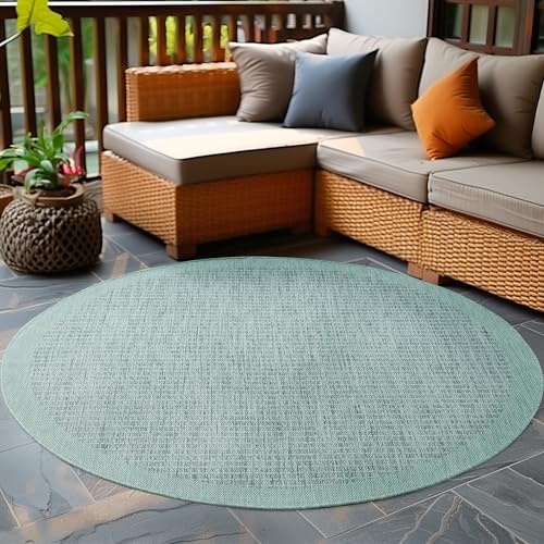 Carpetsale24 In- & Outdoor Teppich Wetterfest 200 cm Rund Einfarbig Blau - Waschbar, Wasserfest, Pflegeleicht und Flachgewebe - Ideal für Balkon, Garten, Terrasse und als Küchenteppich