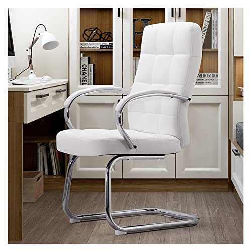 Kontorsstolar Executive Side Chair Professionell hög rygg och vadderad ekologisk lädersäte, fasta armar och svankstöd Slädbas besöksstol Datorstol(Color:White)
