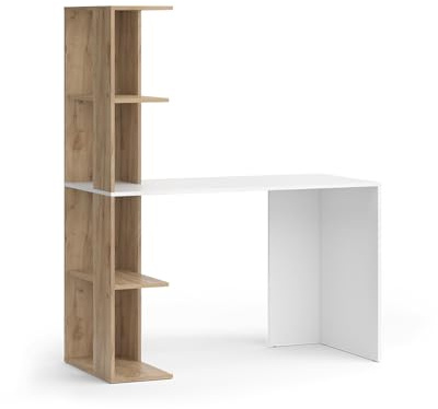 Vicco Schreibtisch Tower, Weiß/Sonoma, 122.2 x 55.2 cm | mit 4 Fächern, geeignet für platzsparende Arbeitsplatzgestaltung