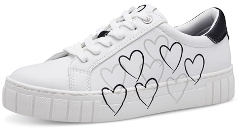 MARCO TOZZI Damen Sneaker flach mit Herzdetails Freizeit, Weiß (White/Black), 40 EU