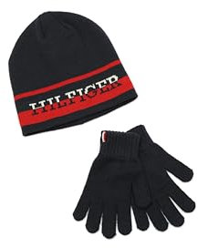 Tommy Hilfiger Jungen Boys Split Monotype Hat and Gloves Set Beanie-Mütze, Marineblauer Blazer, 8