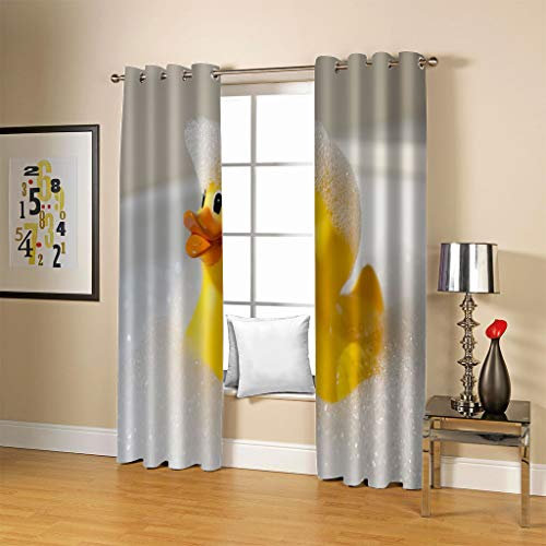 FYRHLH Fenster Vorhang Schlaufen-Vorhang Gelb & Enten Dekorative Gardine Schlaufenschal Fenster-Schal Größe:B280 x H245cm