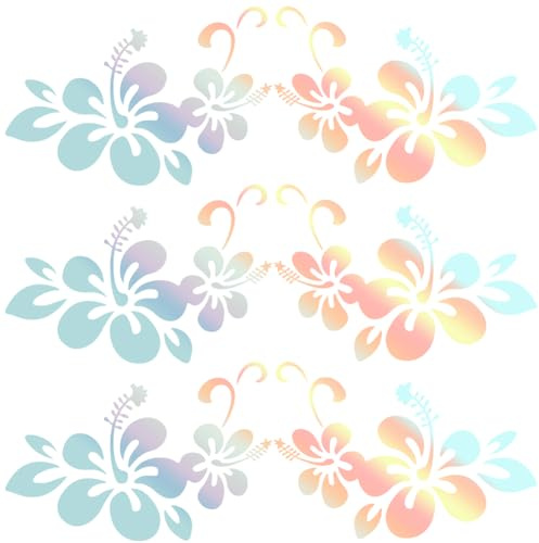 GORGECRAFT 5 Blatt Bunter Reflektierender Autoaufkleber Für Stoßstangen Und Frauen Hibiskusblüte Hawaiianischer Autoaufkleber Aus PET Wasserdicht Außendekor Aufkleber Für SUV LKW Motorrad Türen Wände