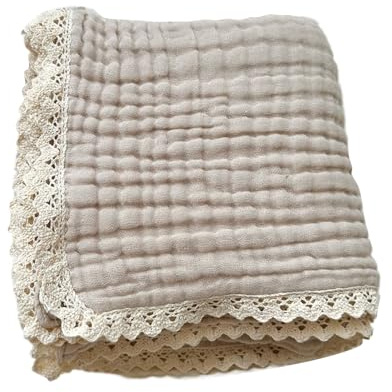 ZIDDAR Couverture chaude et confortable en gaze de coton 6 couches avec tissu respirant et détails en dentelle pour garçons et filles