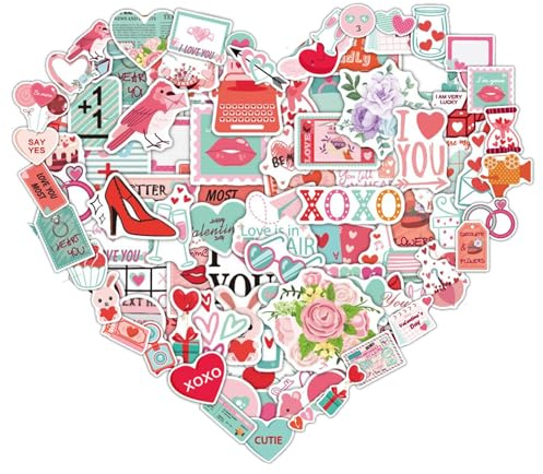 Valentines Stickers,100Pcs Love Stickers for Scrapbooking,Happy Valentine's Day Stickers,Scrapbook Accessories Heart Sticker for Valentines Decorations Gifts Cards Crafts Envelopes Wrapping