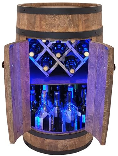 Rustikale Weinfass Bar mit Tür und Weinhalter Home Bar Deko Schrank Ständer für Wein Fass Bier Whisky und Bierflaschen Holzfass Design (80cm)