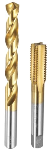 sourcing map Juego de machos y brocas, 1 llave de rosca recta M14 x 1,5 y 1 broca helicoidal de 12,5 mm, kit de herramientas de roscado HSS-6542 con revestimiento de titanio