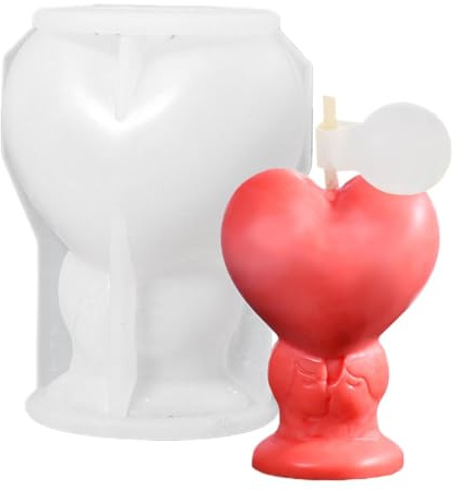 Generic Stampo per candele a forma di cuore, in silicone per San Valentino, per candele, artigianato in resina, sapone epossidico a forma di cuore
