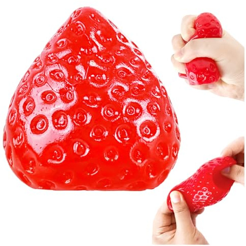 Squishy Anti-Stress-Spielzeug Squeeze Spielzeug Erdbeer Stressabbauspielzeug Süße Erdbeer Squishy Stressbälle Weiche Erdbeer Quetschspielzeuge Stressabbau Fidget Toys für Kinder und Erwachsene (Rot)