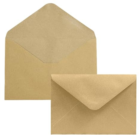 AMFUN 55PCS Umschläge, 175x125mm Kraftpapier Umschläge Nassklebung Ohne Fenster, Briefumschlag mit Nassklebung für Geburtstagskarten Einladung Grußkarten (Braun)
