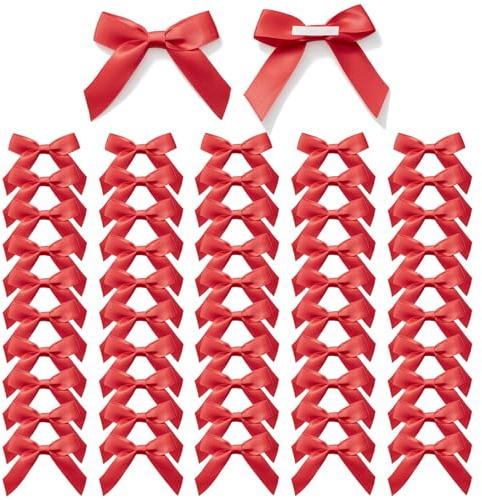MORSUNBELA Schleifen Deko Selbstklebend Geschenkschleifen Rot | 50 selbstklebende Geschenkschleifen,elegante Deko für Hochzeit,Weihnachten,Valentinstag,Karten und Geschenkverpackungen