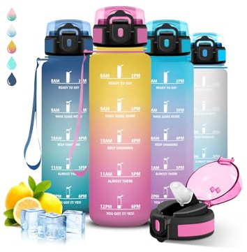 Grsta Borraccia 1 litro, Borraccia con Cannuccia, Senza Perdite, Motivazionale, Facile da Pulire, Graduata, Con Slogan Motivazionale, Borracce per Fitness, Campeggio, Viaggio, Escursioni