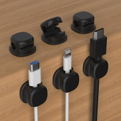 ZHEGE Kabelhalter Kabelclips, Kabel Organizer, Feder Kabelklemmen Selbstklebend, Kabelmanagement für Schreibtisch, Auto, Wand, Kabelorganizer für Ladekabel HDMI (6 Stücke, Schwarz)