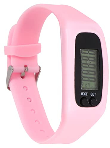 Happyyami Silicone Sports Watch Pedometer for Women and Men, Wristband Step Counter for Running and Walking, Pink Fitness Tracker with Digital Display