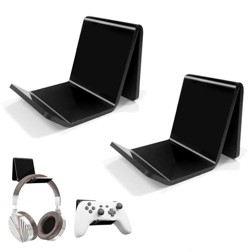 2 Hörlurshållare, hörlurshängare vägghållare stativ för gaming multifunktion, hörlursstativ för stationär vägg, headsetstativ för de flesta spelhörlurar, speltillbehör Akryl