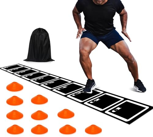 ZPONEED Agility - Set scala agility, 4,5 m, in gomma antiscivolo, con 10 coni da calcio, per allenamento di agilità all'aria aperta, attrezzatura da allenamento da basket per adulti e ragazzi
