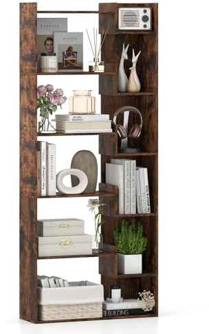 COSTWAY Bokhylla i 6 våningar, trähylla med 2 tippsäkringar, öppen utställningshylla, stående hylla, förvaringshylla för arbetsrum, vardagsrum 69 x 22 x 163 cm (industrikaffe)