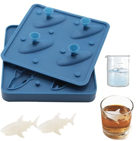 Ice Cube Moulds, 3D Shark ICES Cubes Tray, Novelty Easy Release Silicone for Cocktails Whiskey Gifts for Men Party Drinks with Lid