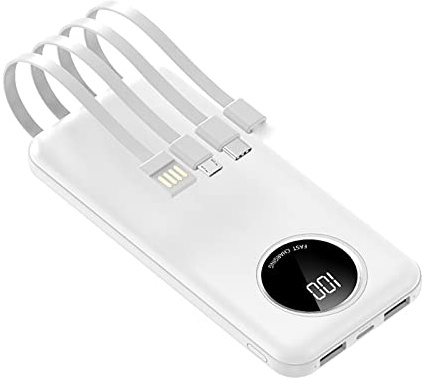Power Bank Carga rápida 30000mAh Batería Externa Cable Incorporado Powerbank con 5 Salidas Cargador portátil de Alta Capacidad