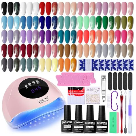 JODSONE Kit de esmalte de uñas en gel con U V Light 32 colores esmalte de uñas + 4 botellas adhesivas funcionales Kit Soak Off Manicura Herramientas Regalos para Mujer