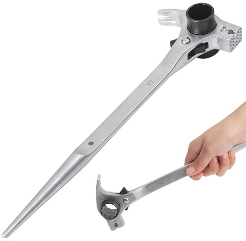 GOEDCH Llave de carraca de 19/22 mm conmutable 4 en 1: llave de trinquete doble de acero cromo vanadio, superficie electropulida, llave de carraca combinada para andamios para trabajos de construcción