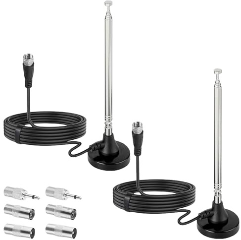 Leikurvo 2 Stück DAB UKW Radioantenne, Radio Antenne mit Magnetfuß 3 m Verlängerungskabel Digitale Teleskopantenne für den Innenbereich für Stereoempfänger Audio Vedio,Heimkinoempfänger,HiFi-Receiver