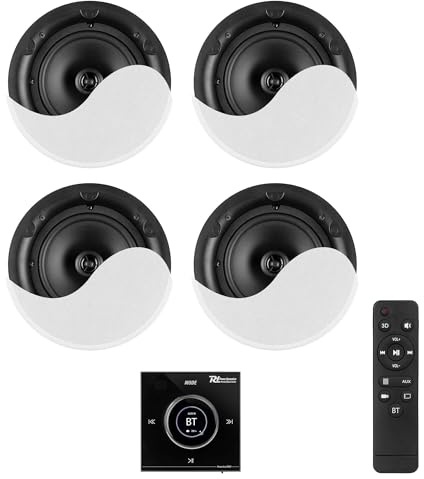 Power Dynamics Powerline B100BSet Amplificateur Mural Stéréo 4x25W Noir avec 4 Enceintes de Plafond 6,5 Blanches, Installation Discrète, Idéale Maison et Pro