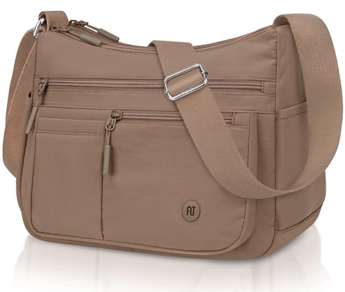 JUYANO Cross Body Bags for Women Large Ladies Shoulder Bags with Multi-Pocket Waterproof Oxford Fabric Handbag for Man and Women Lightweight Messenger Bag for Shopping Travel Work (Khaki)